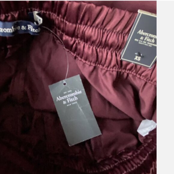 ABERCROMBIE & FITCH Burgundy Satin Pull on Track Pants Velvet Side Stripe XS NWT - Picture 4 of 4
